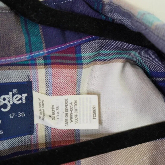 Wrangler Long Sleeve Mens 17-36 Plaid‎ X-Long Tails Pre-Shrunk Made in USA - Picture 3 of 8